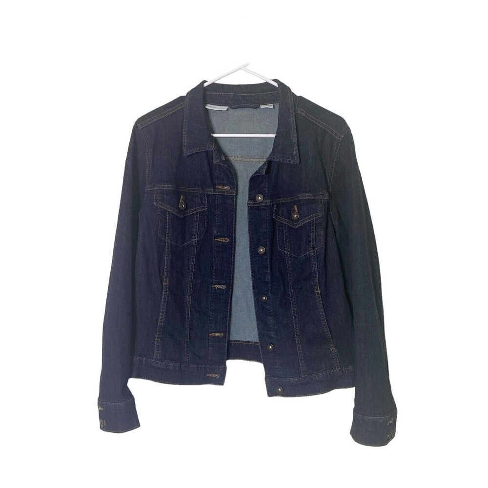 Liz Claiborne Jean Jacket Womens Size Large Blue Long Sleeve Button Up Dark Wash